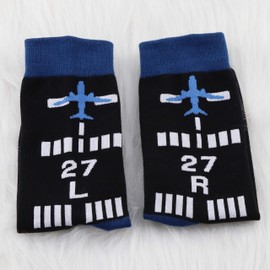 MBMSO Pilot Socks Aviation Themed Socks Airplane Socks for Men Runway Design Airline Uniform Socks, 1 Pair Pilot Runway 27rl, Large