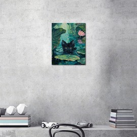 TISHIRON Lotus Pond Paint by Numbers for Adults, Black Cat Oil Paint by Number, Cute Animal Paint by Number Kits on Canvas Drawing, Easy Paint by Numbers Art Crafts 16"x20"Inch(Frameless)