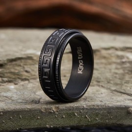 King Will 8mm Black Spinner Stainless Steel Ring Fidget Ring Anxiety Ring for Men Greek Key Pattern 12.5