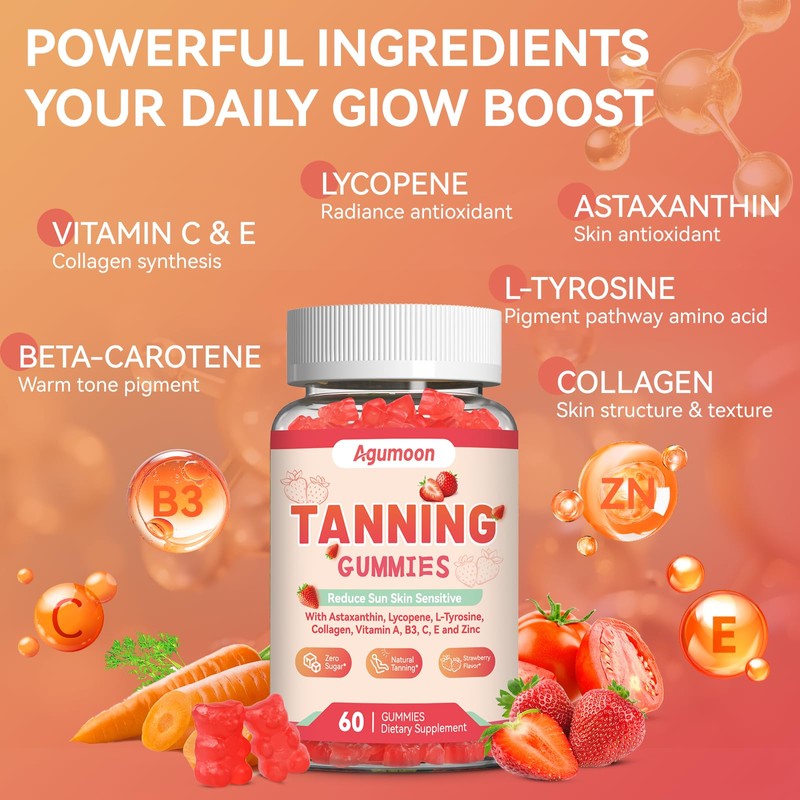 Tanning Gummies for Women and Men, Self Tan Supplement with