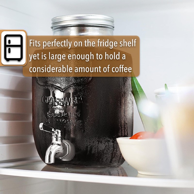 BTaT- Cold Brew Coffee Maker, 1 Gallon, Black, Mason Jar