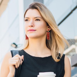 Rugby Football Earring For Women Game Day Touch Down Earring Acrylic Rugby Championship Earrings Football Dangle Earring Sport Earrings Jewelry (C-Red)