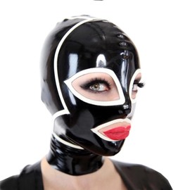 ABWL Black Latex Hood Mask for Unisex,Rubber Mask with White Stripe Decoration for Novelty Club Costume L