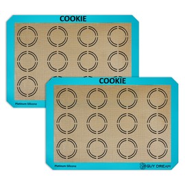 GUYDREMAT 2PCs Silicone Baking Mat with Measurements for Cookies - 16 1/2” x 11 5/8” - Reusable Premium Food Grade Silicone Cookie Sheets - Heat Resistant Silicone Oven Mat