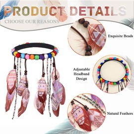 Campsis Boho Feather Headband Hippie Headpiece Gypsy Costume Headdress Indian Feather Headwear Hair Accessory for Women