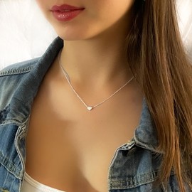 Annika Bella Annika Bella Heart Necklace, 925 Silver Necklaces for Women, Minimal Waterproof Hearts Jewelry, Gift for Her (Silver)