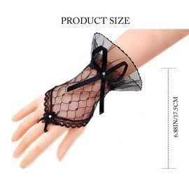 Latious Womens' Lace Wedding Gloves Short Fingerless Rhinestone Gloves Bow Mesh Gloves Costume Accessories for Banquet Party (Black)