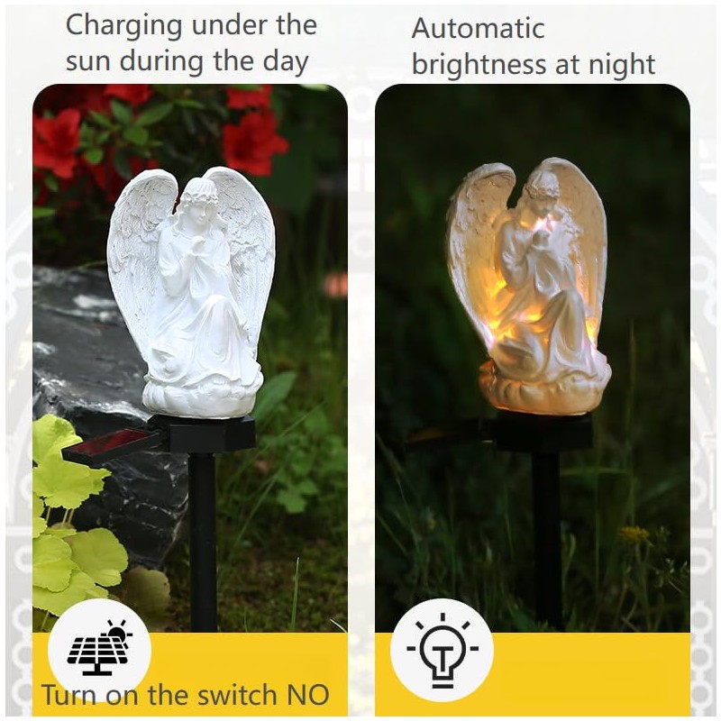 YZYOE Solar Powered White Angels Lights, Garden Decorative Resin Cute