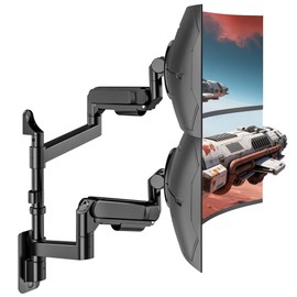 ARES WING Dual Monitor Wall Mount for 24-57 Inch Ultrawide Screens, Premium Heavy Duty Monitor Arm Holds 60 lbs, Full Motion Gas Spring, Bearing Head for Easy Adjustment, 75/100 VESA Mount, Black