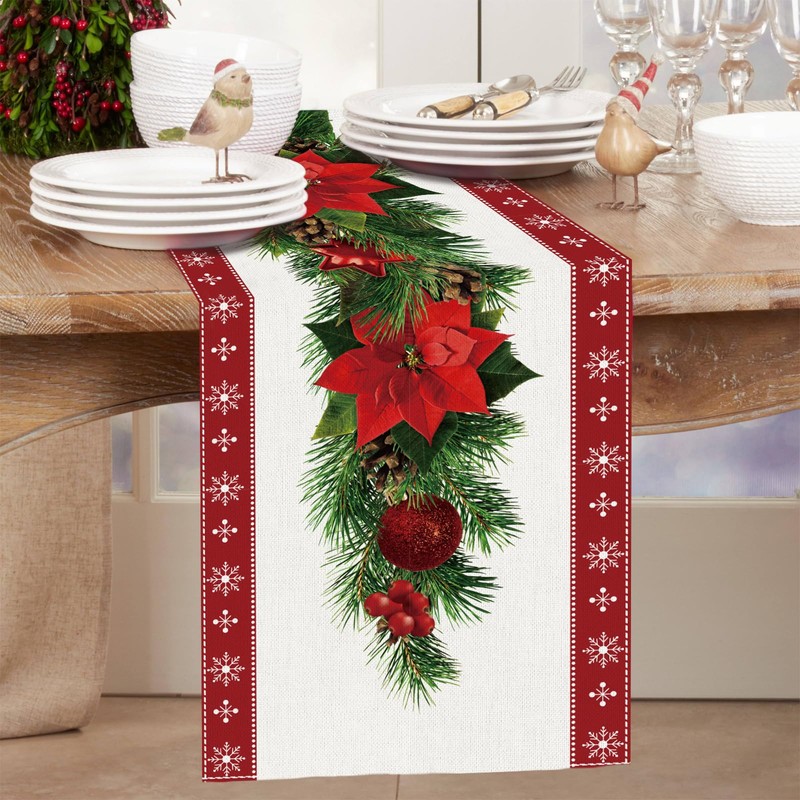 Red Christmas Table Runner 183 x 33cm, Christmas Table Runner