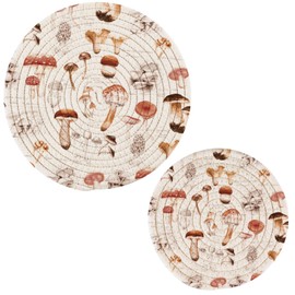 Naanle 2 Pcs Retro Mushrooms Floral Pattern Round Woven Pot Holders Trivets Set, Cotton Coasters Placemats for Cooking Baking Hot Dish Pan Pot Bowl Teapot(7&9 Inches Diameter)