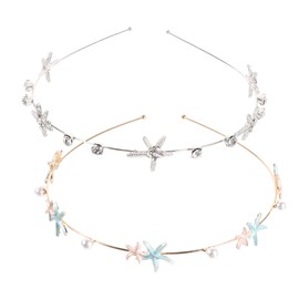 Healvian 2pcs Shiny Rhinestone Sea Star Alloy Headbands Hair Jewelry Elegant Hair Hoops for Parties Cosplay and Daily Wear Comfortable Fashion Accessories