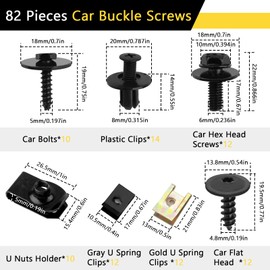 84 Pcs Car Trim Clips, Car Body Trim Clips Fasteners Screws and Bolts, Universal Auto Retainer Clip Set with Rivets, Engine Undertray Screws, Bumper Fender Fasteners, Car Repair Accessories