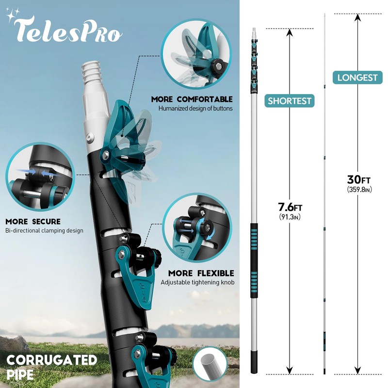 TelesPro 30 Foot High-Reach Duster Kit with 6-24FT Extendable Pole
