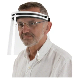 Face shield with elastic waistband, soft front rest.