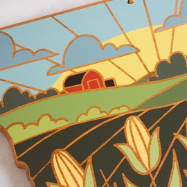 Totally Bamboo Iowa State Shaped Cutting Board and Charcuterie Serving Platter with Artwork by Summer Stokes, Includes Hang Tie for Wall Display