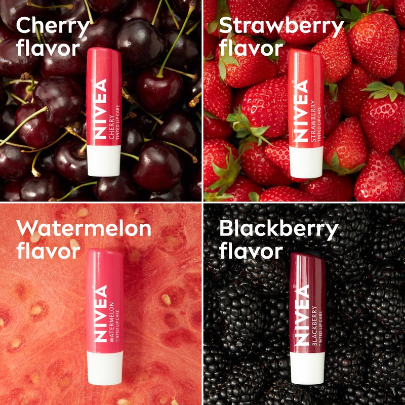 NIVEA Lip Care, Fruity Tinted Lip Balm Variety Pack, Cherry,
