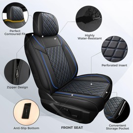 FREESOO Car Seat Covers for Dodge Ram 2019-2025 1500 Crew Cab New Body Leather Seat Cover Limited Longhorn Rebel Laramie Big Horn Tradesman TRX Accessories Black Blue