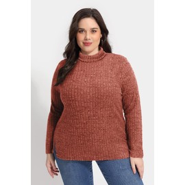 RITERA Womens Plus Size Tops Long Sleeve Turtle Neck Sweater Orange Lightweight Knitwear Casual Winter Tshirt Tops for Curvy Women 3XL 22W 24W