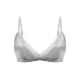 SilRiver Women Silk Padded Bralette Deep V Bra Wire Free Super Soft Comfortable for Sensitive Skin (Silver Grey, Small)