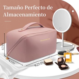 Bolsa de Cosmeticos de Viaje, Cosmetiquera de Piel para Mujeres, Neceser de Viaje Impermeable, Makeup Bag de Gran Capacidad, Bolsa de Maquillaje Portátil, Bolsa de Aseo con Asa (Rosa)