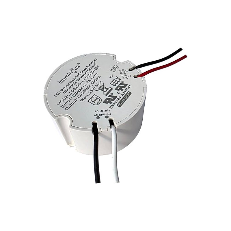 Illuminous LED Driver, 15W Constant Current 500mA, Dimmable, UL Approved,