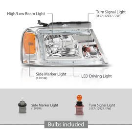 G-PLUS LED Front Headlights Assembly Left and Right Side Compatible with Ford F150 2004-2008/Fit Lincoln Mark LT 2006-2008 FO2503247 FO2502247 Clear Lens Chrome Housing Amber Reflector