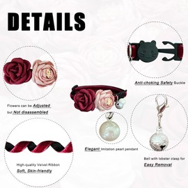 Fupo Cat Collar Necklace Breakaway with Red & Pink Flower Adjustable from 7.5" to 11.8" for Girl Kitten Small Dogs Pets (Red)