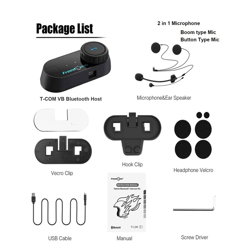 TCOM VB New Version Motorcycle Helmet Bluetooth Headset with Music
