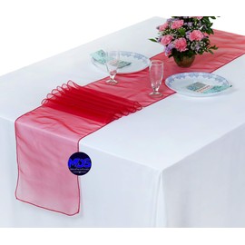 MDS Pack of 25 Wedding 12 x 108 inch Organza Table Runner for Wedding Banquet Decor Table Runner- red