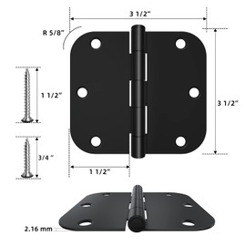 30 Pack Rounded Door Hinges 3.5 x 3.5 inch, 5/8 Radius, Matte Black
