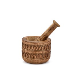 Mahasu Mortar & Pestles Mango Wood Rustic Style Herb Spice Grinder Masala Mixer Manual Kharal Mashing Bowl Crusher Kitchen Gadgets Mortar- 4" x 3" Pestle- 5.5"