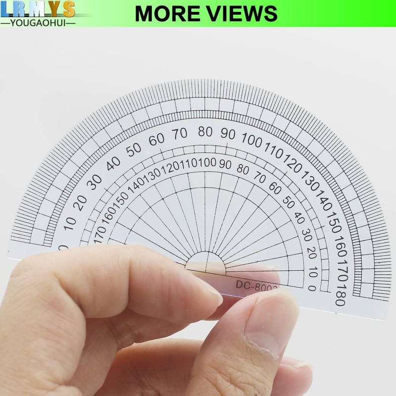 LRMYS 180 Degrees Clear Protractor, Transparent Plastic Semicircle Angle Measurement
