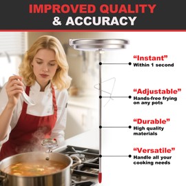 Telead Upgraded Candy Thermometer Waterproof - Oil Thermometer for Frying with Clips - 9" Side of Pot Rainbow dial Thermometer Deep Fry for Oil Candy Candle BBQ - Silver XL