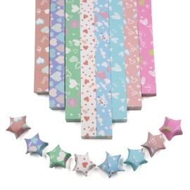 540 Sheets Origami Stars Paper Strips DIY Hand Crafts Four-Leaf Clover Lucky Colorful Star 8 Different Decoration Folding Paper for Arts Crafting Supplies, School Teaching, DIY Projects (Heart)