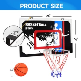 GSE Games & Sports Expert Large Basketball Hoop with Ball & Pump, 24" x 16" Wall-Mounted Hoop Set, Over-The-Door Basketball Hoop with Complete Accessories for Home & Office (Dunk)