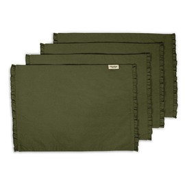 Vargottam Dark Olive Green Home Decor Cotton Flex Reversible Fabric Frill Placemats Table Dining Mats-Set Of 4