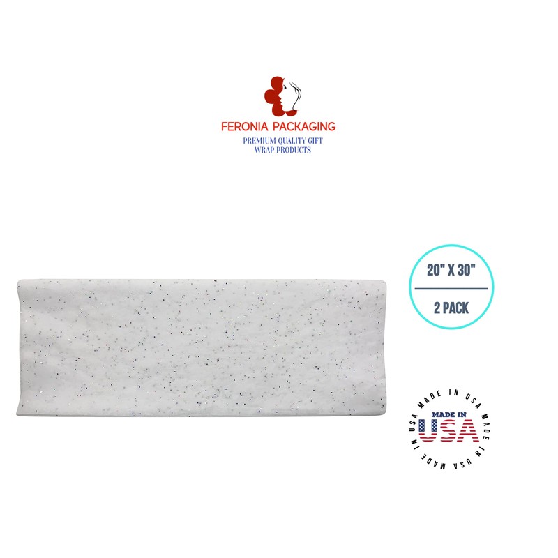 White Glitter Gift Wrapping Tissue Paper 20x30 2 Pack by