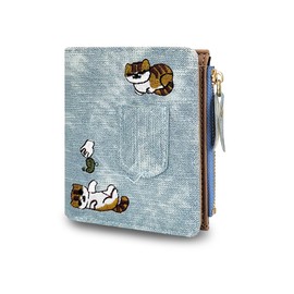 WisePoint Womens Wallet, PU Leather Small Wallet Bi-fold Cute Wallet with Cat Embroidery, Large Capacity Ladies Purse for ID Cards, Bank Cards, Credit Cards, Cash (Blue)