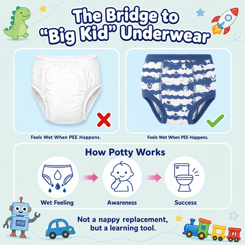 FLYISH DIRECT Potty Training Pants Cotton, Reusable and Absorbent, 2