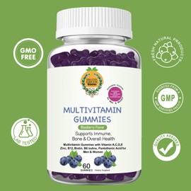 Organic Greek® Multivitamin Gummies with Vitamin A, C, D, E, Zinc, B12, Biotin, B6, Iodine, Pantothenic Acid for Men & Women with 13 Vitamins and Minerals Blueberry Flavor