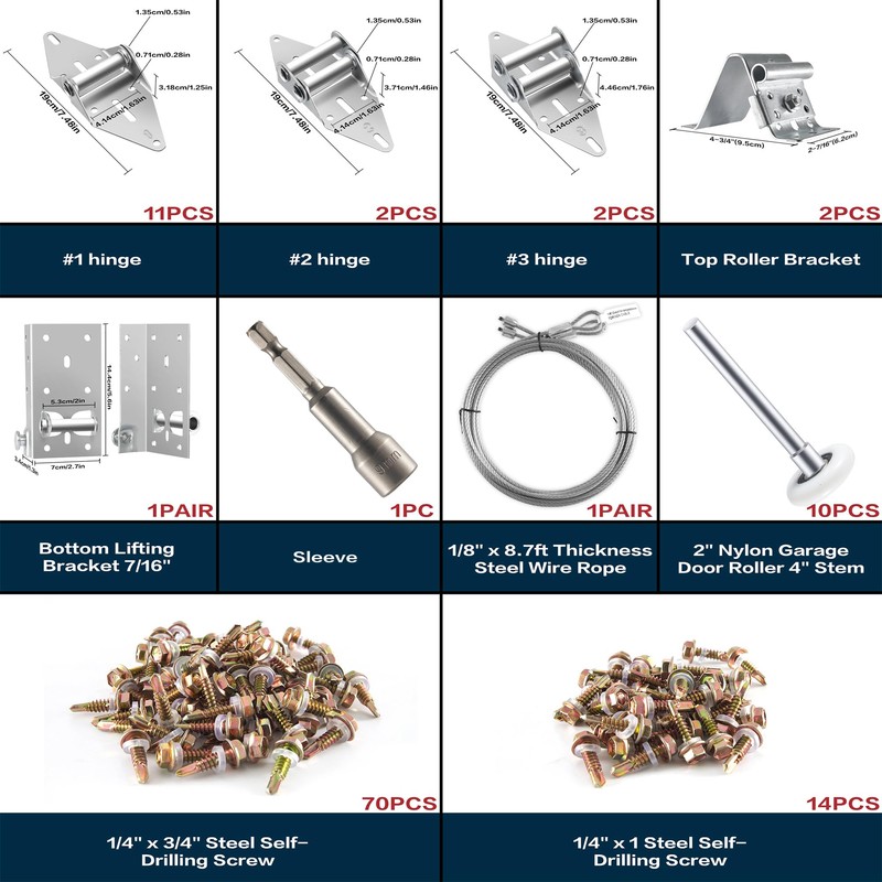 XiKe 2" Nylon Garage Door Roller 4" Stem and Hinges