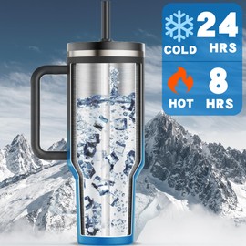 Greatyos 40 oz Tumbler with Handle and Flip Straw Lid - Upgraded Insulated Traveler Tumblers with Lids Straws Vacuum Leak Proof Stainless Steel 40oz Cup Mug Gifts for Men Women Him Her (Dark Navy)