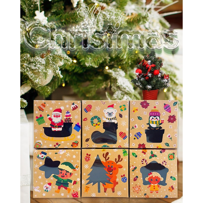 qiqee Christmas Shoes Bakery Boxes with Window 60pcs 4x4x2.5 Mini