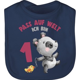 Shirtracer - Baby Bib - 1st Birthday - Pass auf Welt ich bin eins mit Panda, 1 Navy Blue