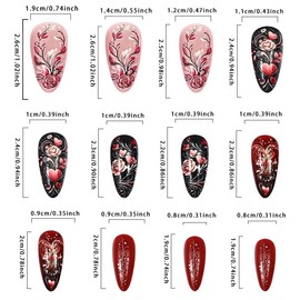 LYMCY Pressed Nail, Rose Heart Valentine's Day Nails, Artificial Nails for Women and Girls -24 pcs
