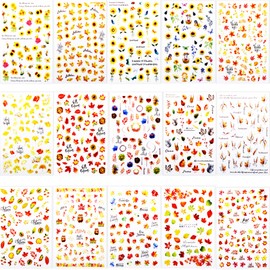 BIHRTC 15 Sheets Nail Stickers Sunflowers are Flower Maple Leaves Designs Self-Adhesive Nail Art Decals for Women Girls Nail Art Decorations Supplies Little Nail Art Decoration