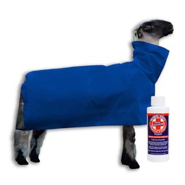 Show Pro Blue Nylon Sheep Blanket with Mesh Butt for Show Sheep & Lamb - Livestock Supplies for Sheep Cover. Free Ring Out Concentrate for Proven Ringworm & Fungus Prevention Included (Medium)