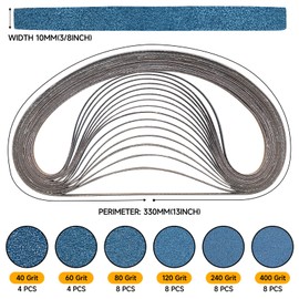 Shineboc Sanding Belt 10 x 330 mm, Pack of 40 Belt Sander Sanding Belts 40/60/80/120/240/400 Grit for Polishing Metal, Wood