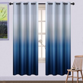 Yakamok Thermal Insulated Window Drapes Gradient Color Ombre Curtains with Grommet Light Blocking Panels for Bedroom (Blue, 52x72 Inch, Set of 2)
